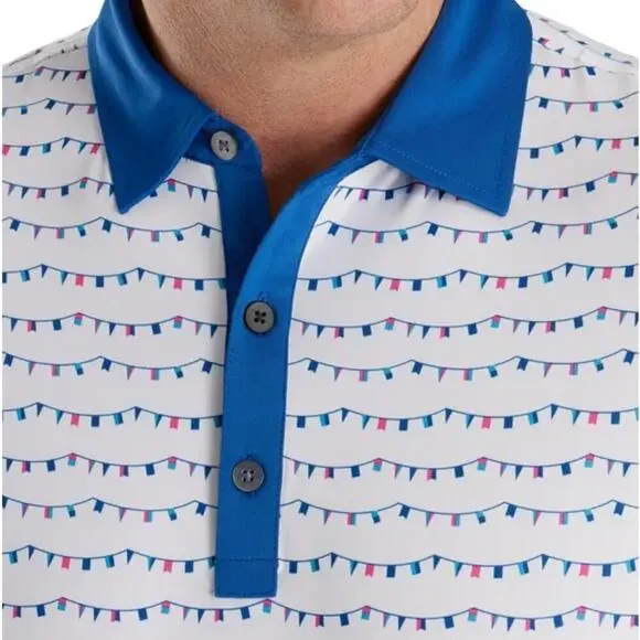Foot Joy Men's White Flag Banner Print Lisle Golf Polo Shirt Size L - Picture 3 of 7